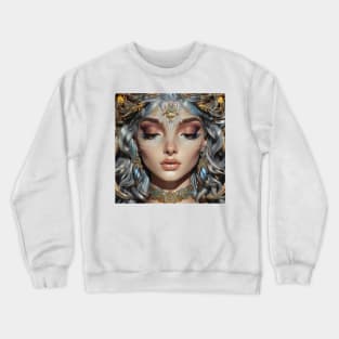 Dreamy Portrait of Owl Goddess Crewneck Sweatshirt